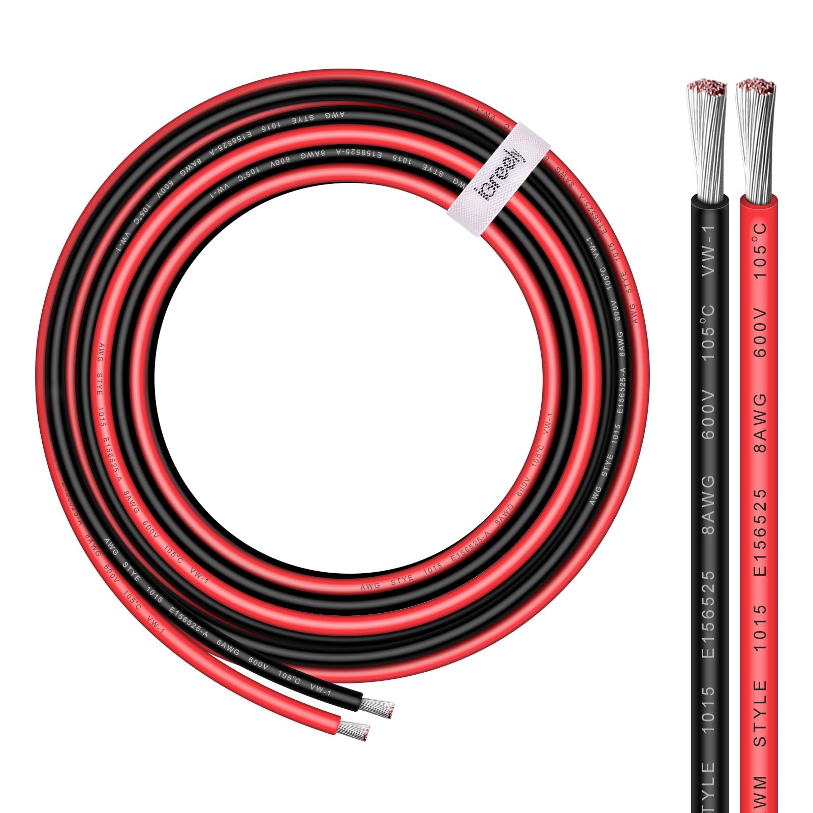 iGreely - Cable eléctrico de cobre estañado de calibre 8 para coche, audio, remolque, marino, color rojo y negro 3 m, calibre 8