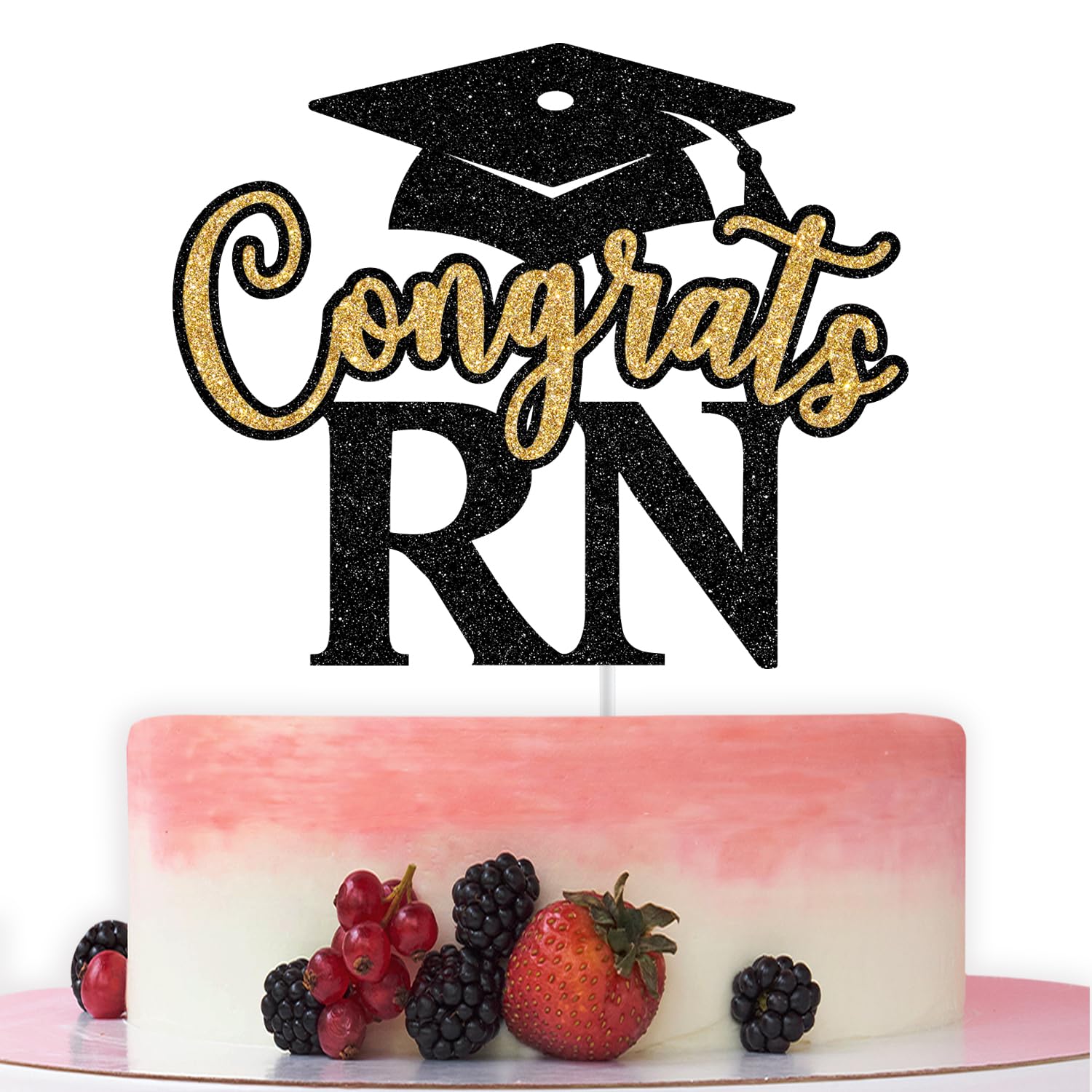 Congrats RN Cake Topper, RN Graduation Cake Decorations, Congrats Nurse BSN RN Decor, 2025 Medical Nursing School Graduation Party Decorations (Black and Gold)