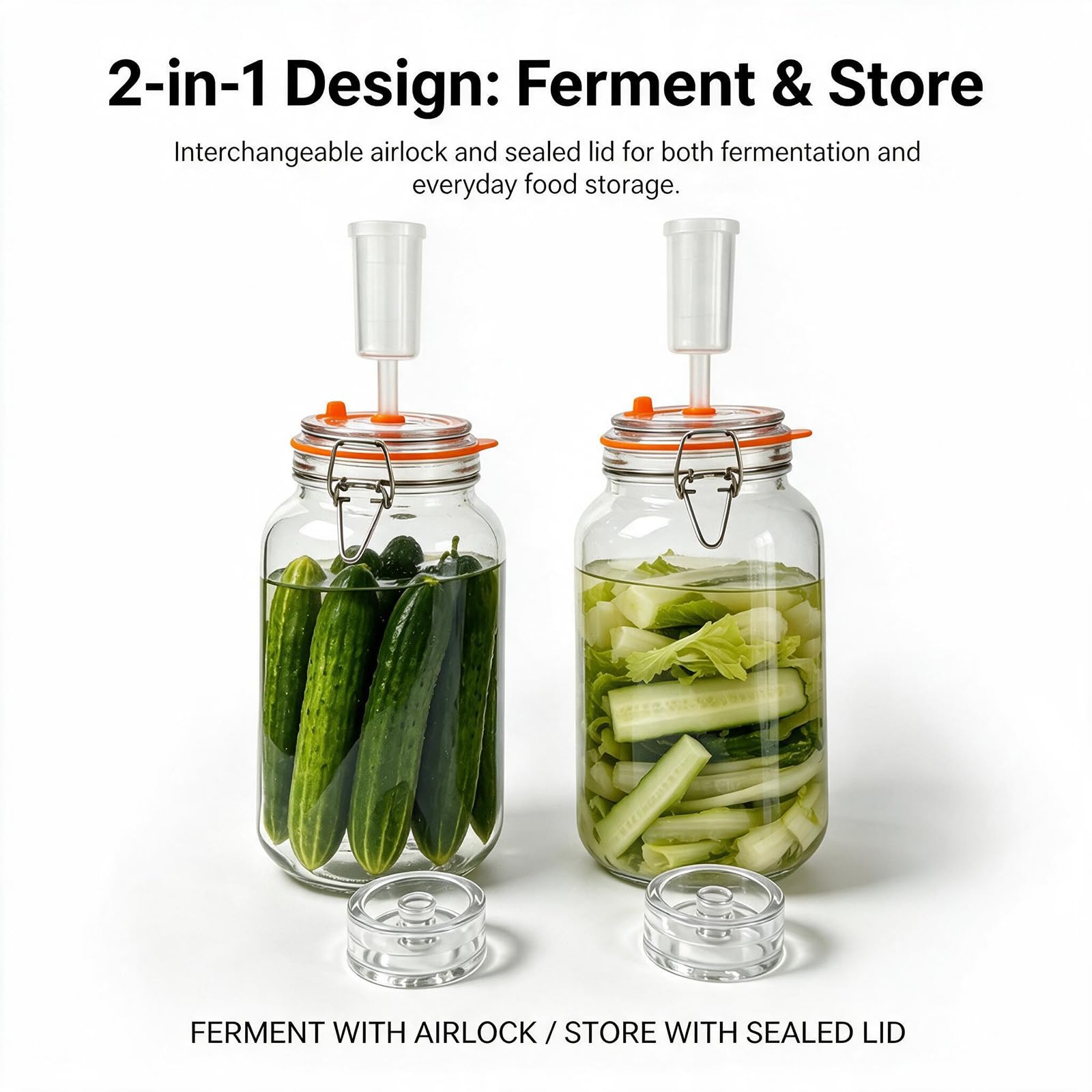 FARYODI Barattoli per fermentazione da 2 l, confezione da 2 pezzi, con fermentazione e peso, per crauti, kimchi, kombucha e sottaceti (1,8 l)