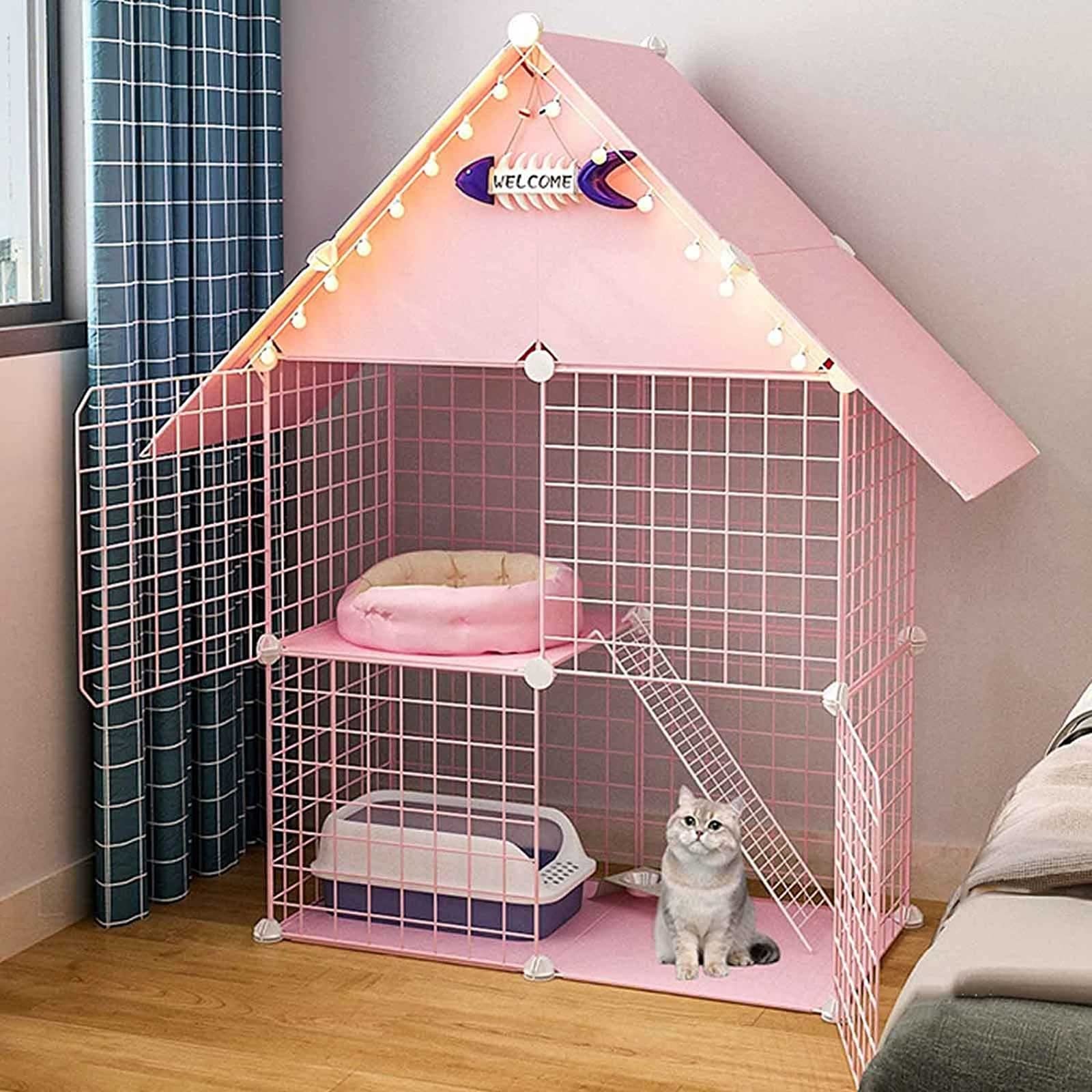 Cage pour chat à 2 niveaux 75x37x109cm en métal avec hamac