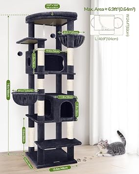 Globlazer S74 Sturdy Cat Tree Tower 188 CM for Large Cats Easy Put Together