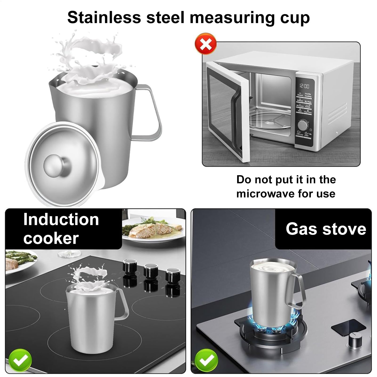 Taza para Espumar Leche Vaso Medidor de Acero Inoxidable de 2000 ml | Jarra para Espumar Leche para Bebidas Lácteas Cocinas Cafeterías Desayunos