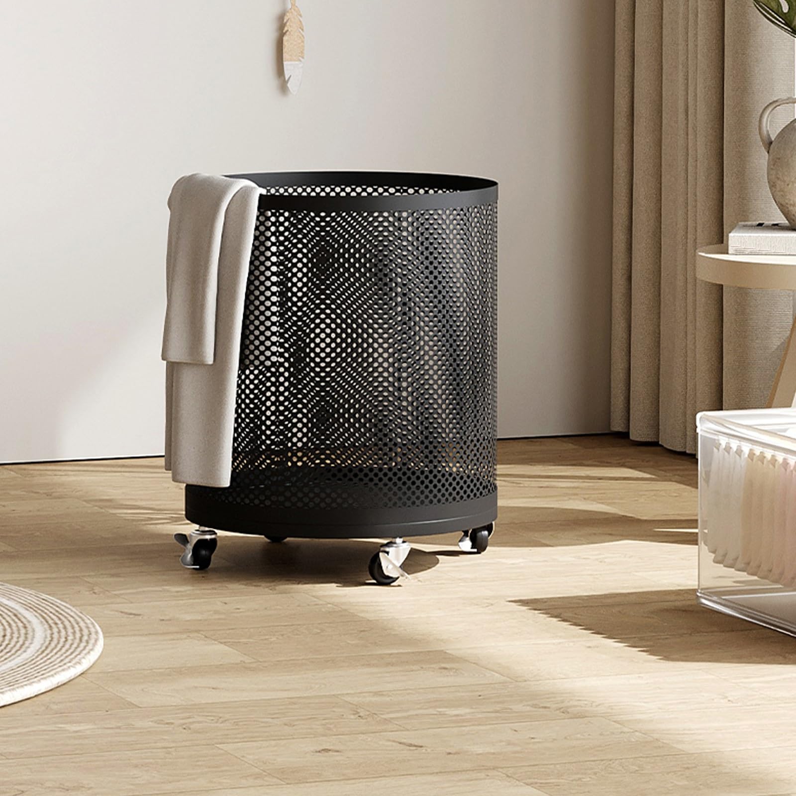 MRKU Folding Laundry Basket Household Storage Rolling Cart With Swivel Wheels,Wire Mesh Hamper Yoga Mat Rack