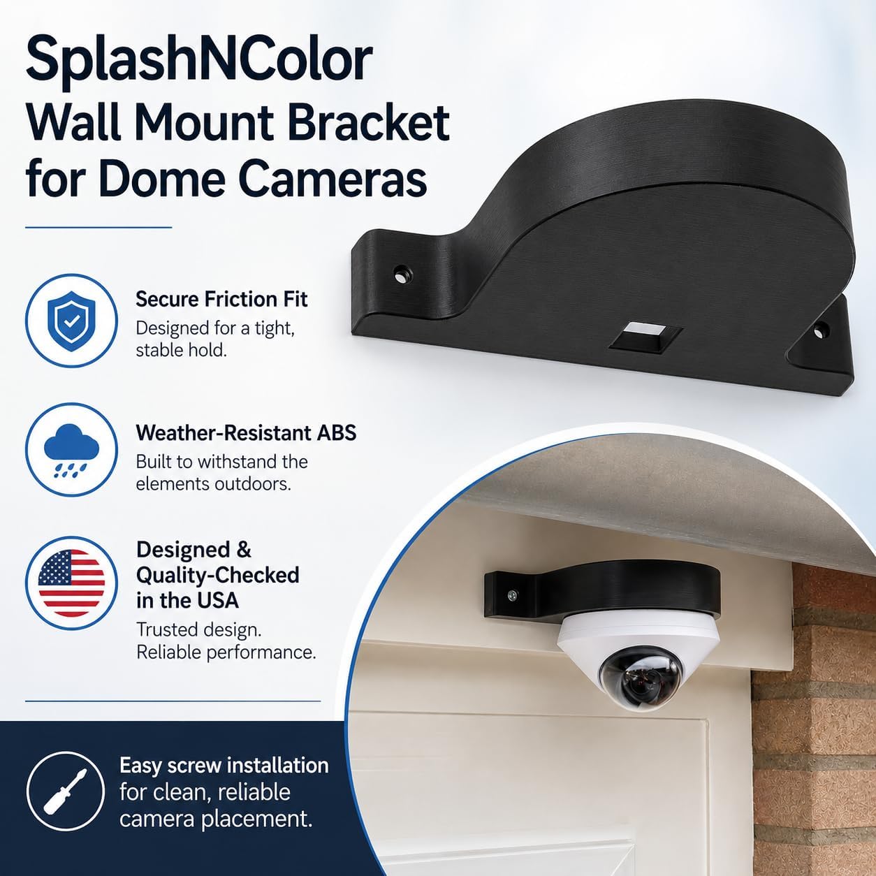 SplashNColor Wall Mount Bracket for UniFi G4 Dome Camera – Secure Friction Fit Holder | Easy Screw Installation | Indoor Outdoor Home Security Surveillance Camera Mount