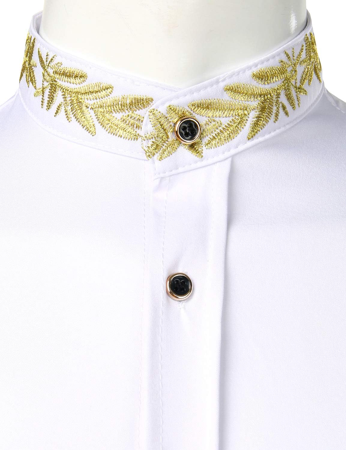 ZEROYAA Men's Luxury Gold Embroidery Design Slim Fit Long Sleeve Button Up Dress Shirts - Image 4
