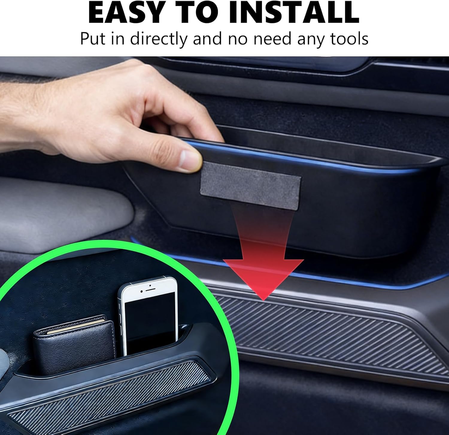 4PCS Door Storage Box Organizer for Ford Bronco 2021 2022 2023 2024 2025 2026, ABS Plastic Handle Pocket with Anti-Slip Mat - Black (Not for Sport/2 Door)