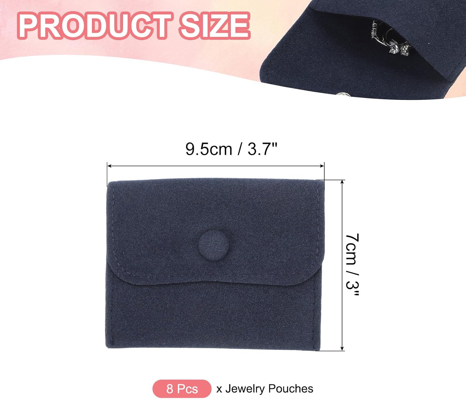 PATIKIL 4x3 Inch Jewelry Pouch, 8 Pcs Soft Velvet Pouches with Snap Button Portable Storage for Rings Necklace Bracelet Earring Watch, Dark Blue