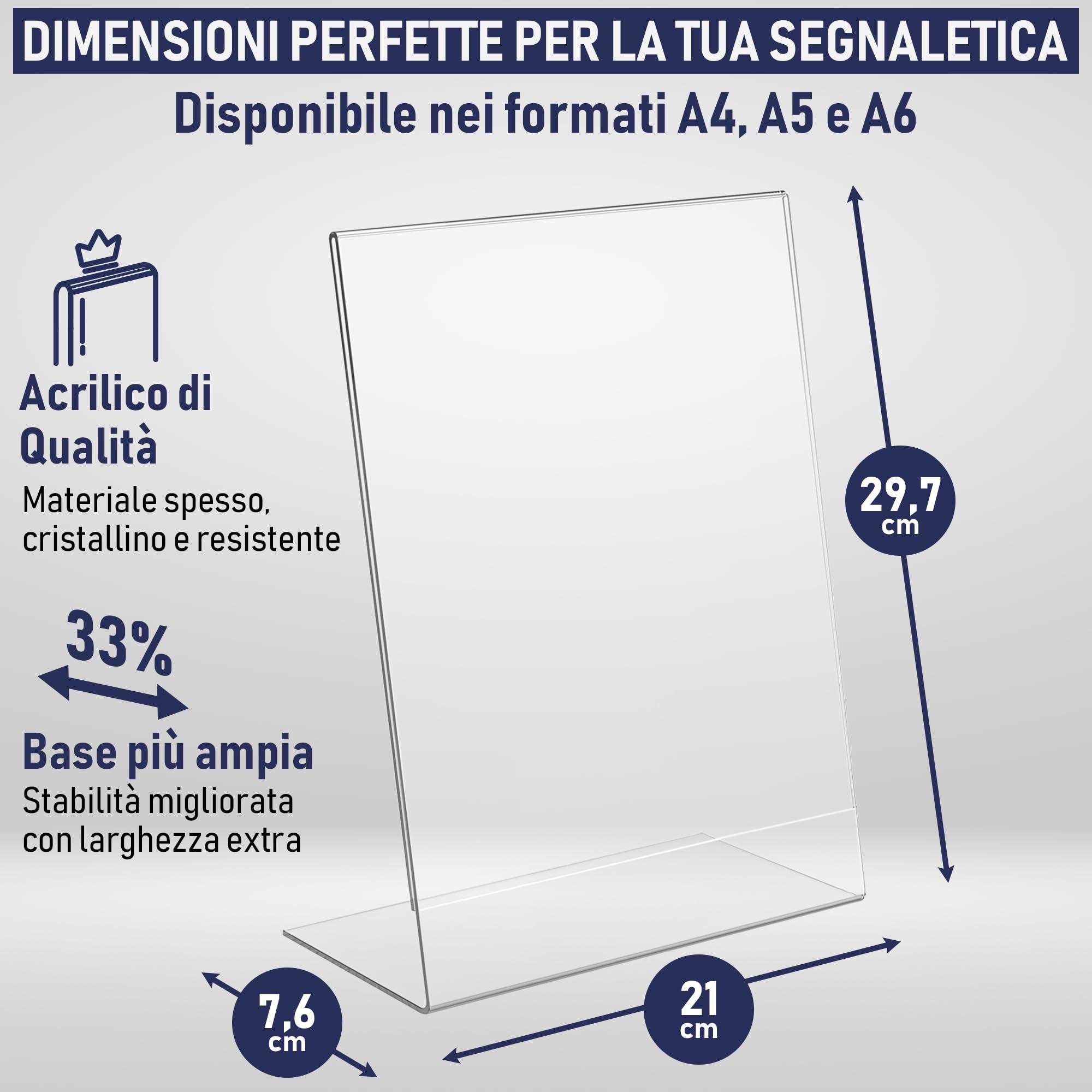 Portacartello in Acrilico con Retro Angolato A4, 3 Pezzi, Cornici Pubblicitarie, Cornice Trasparente per Cartelli, Brochure, Volantini, Menu. Bacheca in Plastica per Casa, Ufficio, Ristorante