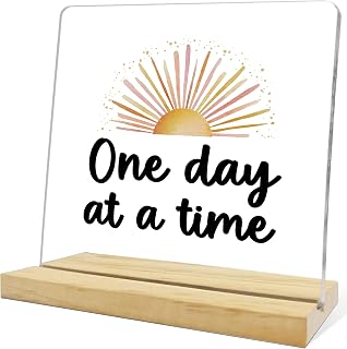 Addiction Recovery Gifts for Women Men,One Day At A Time Acrylic Desk Sign,Inspirational Decorations For Home Office Bedroom