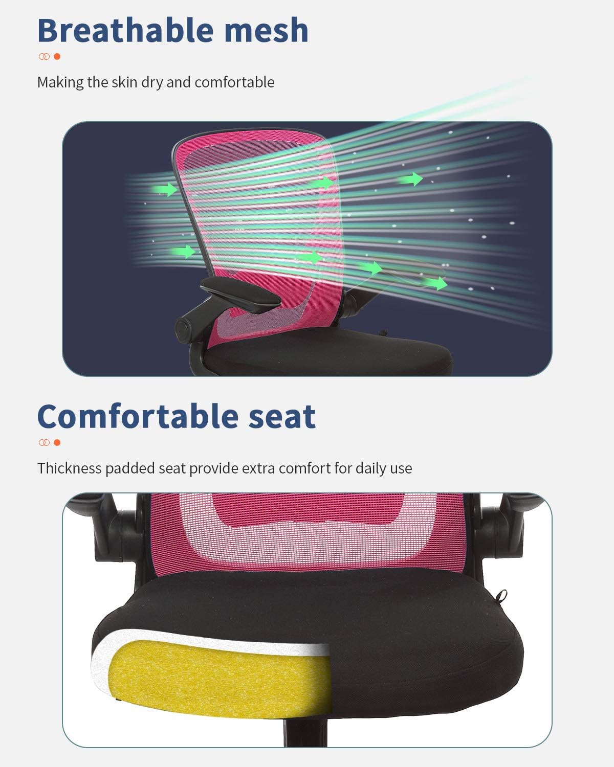 Flаѕh Dеаlѕ - 70% оƒƒ Home Office Chair Ergonomic Desk Chair Mesh Computer Chair with Lumbar Support Flip-up Arms Swivel Rolling Executive Task Chair Adjustable Chair for Adults(Pink)