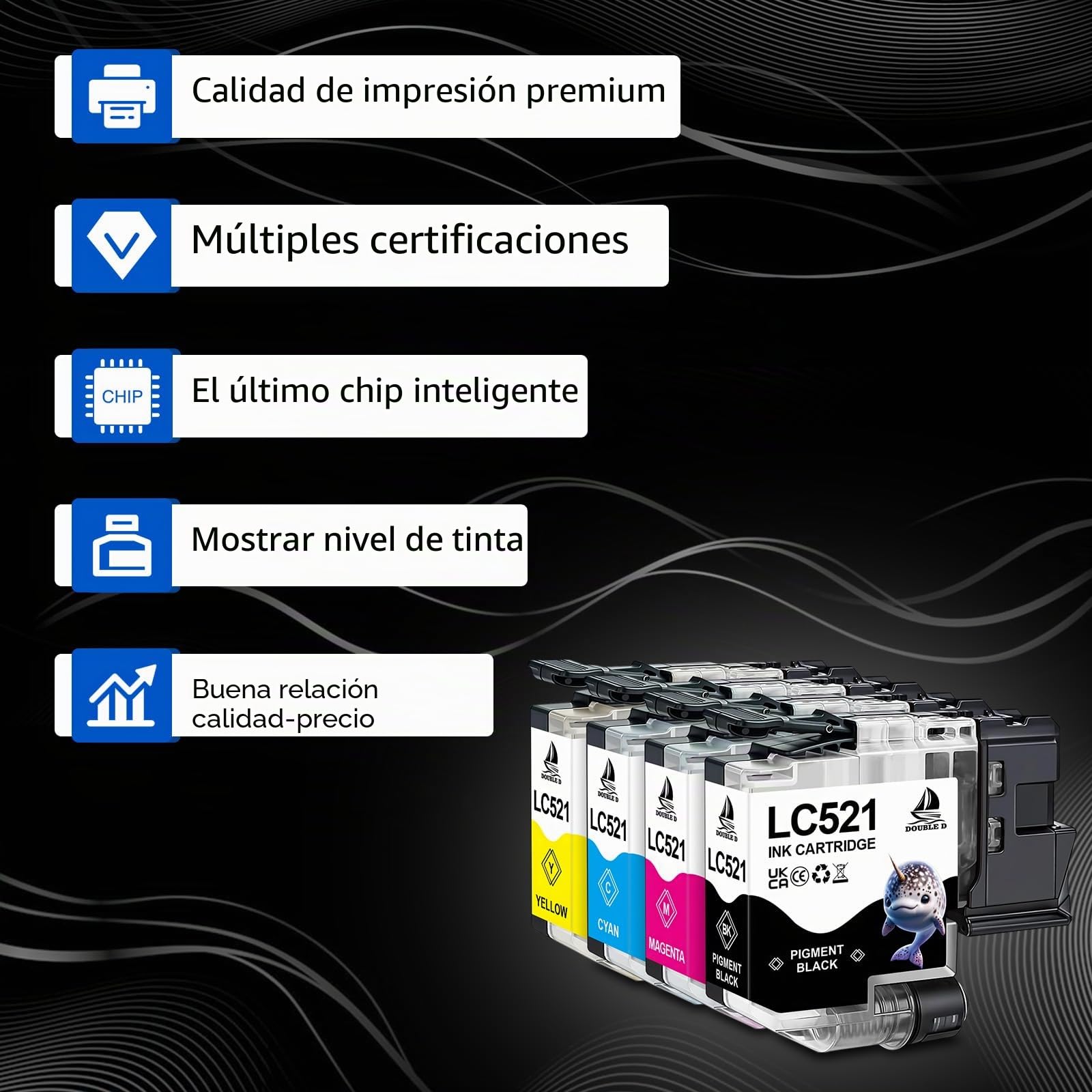 DOUBLE D Cartuchos de Tinta LC521 Reemplazo para Brother LC521 LC521XL LC521VAL Compatible con la Impresora Brother DCP-J1260W DCP-J1310DW DCP-J1313DW DCP-J1360DW DCP-J1460DW