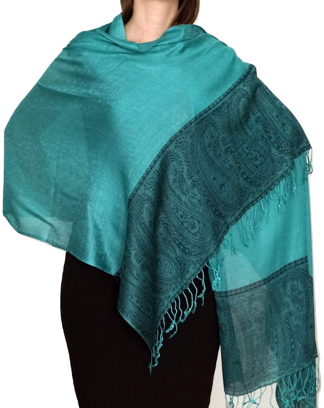 Handgewebter Kaschmir Schal in Ozeangrün Farbe für Klassische Damen mit klassischen Outfits und geschmack - 75cm x 200cm