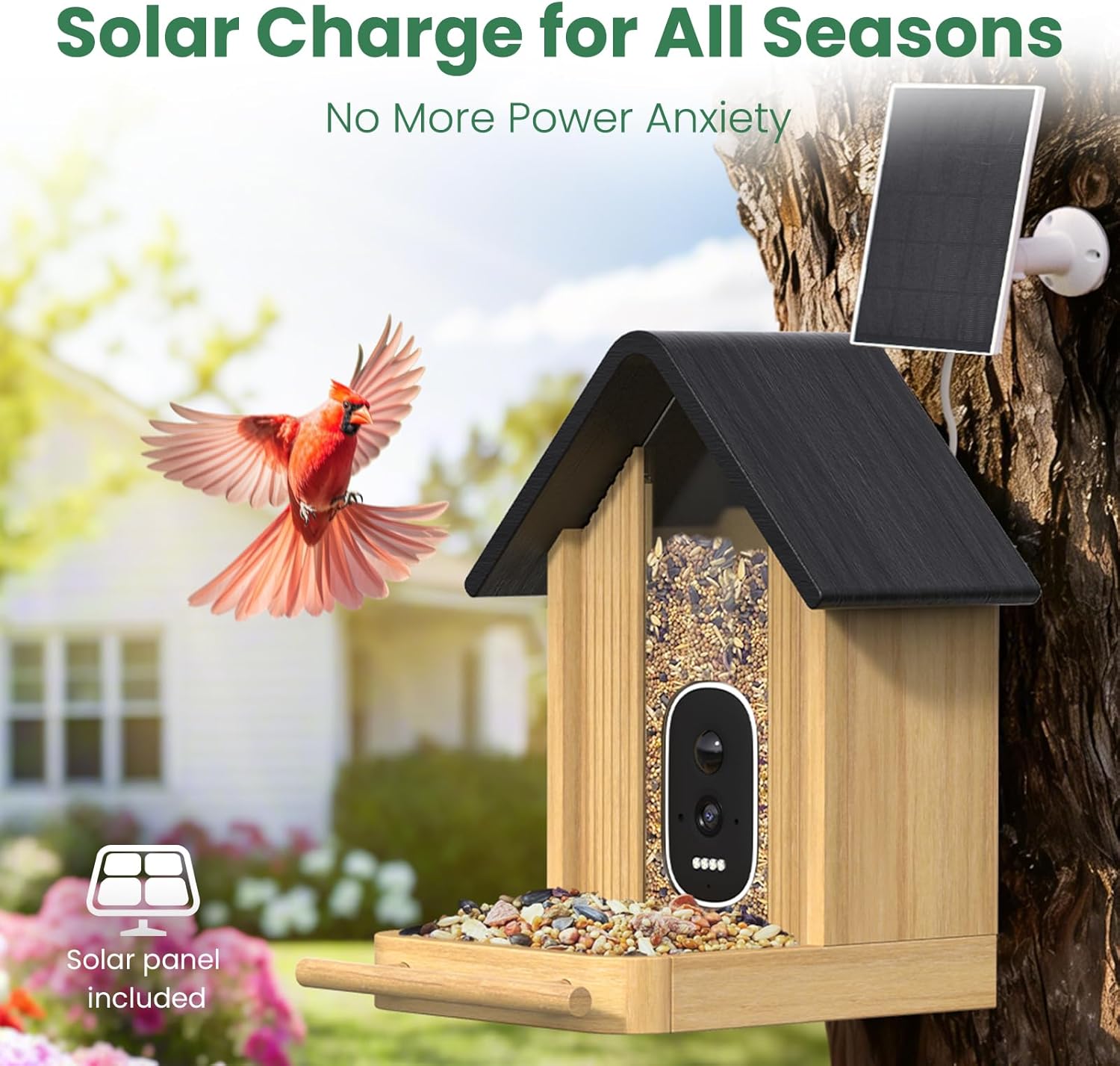 Bird Feeder with Camera, Smart Bamboo Bird Feeder, 2.5K UHD AI Identification, Real-time Videos & Pictures, Wireless Solar Powered Outdoor, Ideal for Garden Birding, Premium Present
