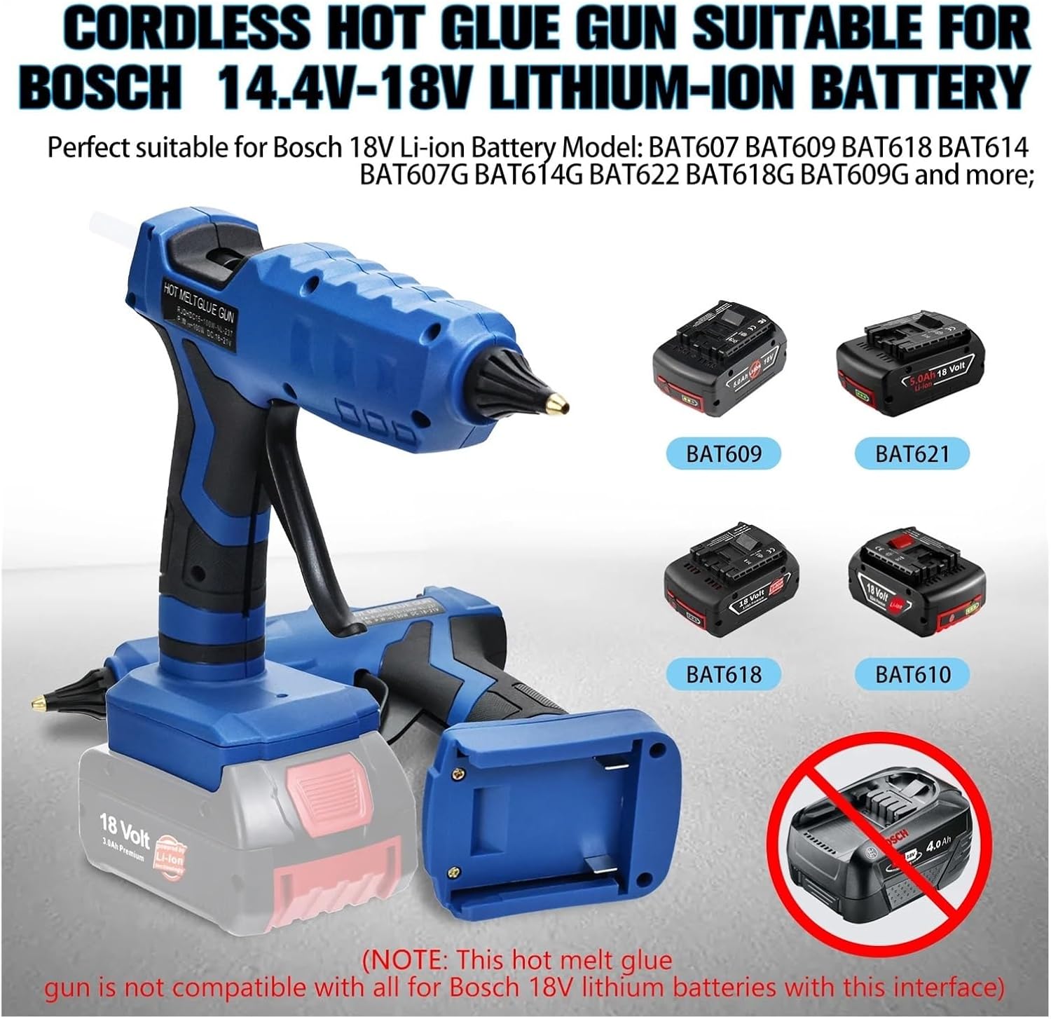 Hot Glue Gun 50W Cordless Hot Melt Glue Gun for 18V/20V Li-ion Battery Electric Repair Tool 7inches Quick Preheat for DIY/Crafts for DIY Arts, Crafts and Quick Repairs