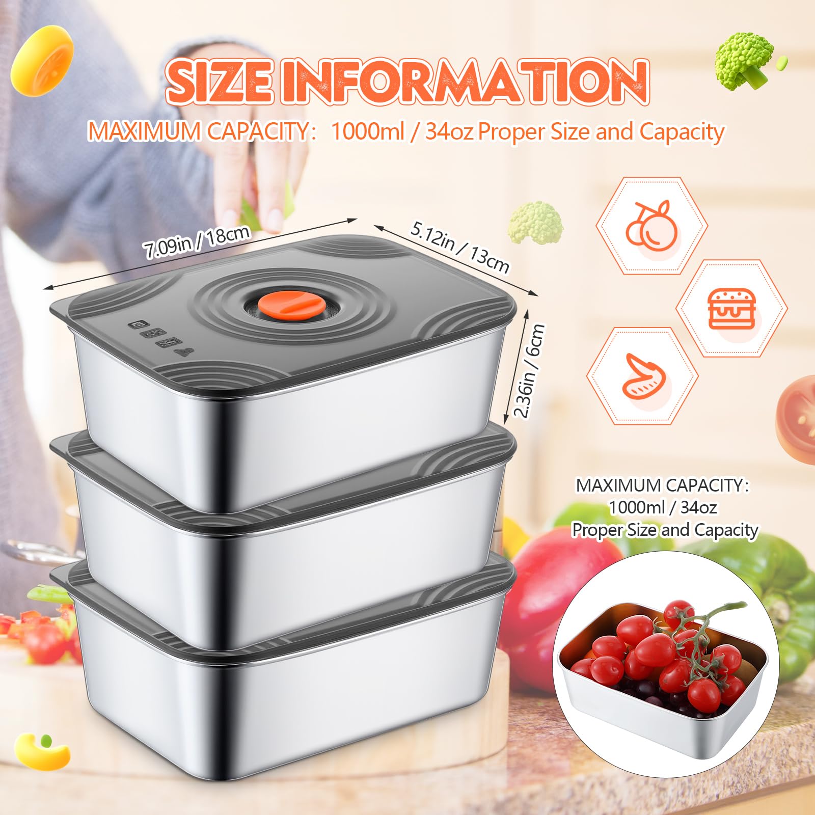 Layhit 16 Sets, 16 Sets, Edelstahl-Frischhaltedosen mit Deckel, groß, wiederverwendbar, stapelbar, Metallbehälter, rechteckig, Obst-Lunchbox für Picknick, Reisen, spülmaschinen- und gefriergeeignet