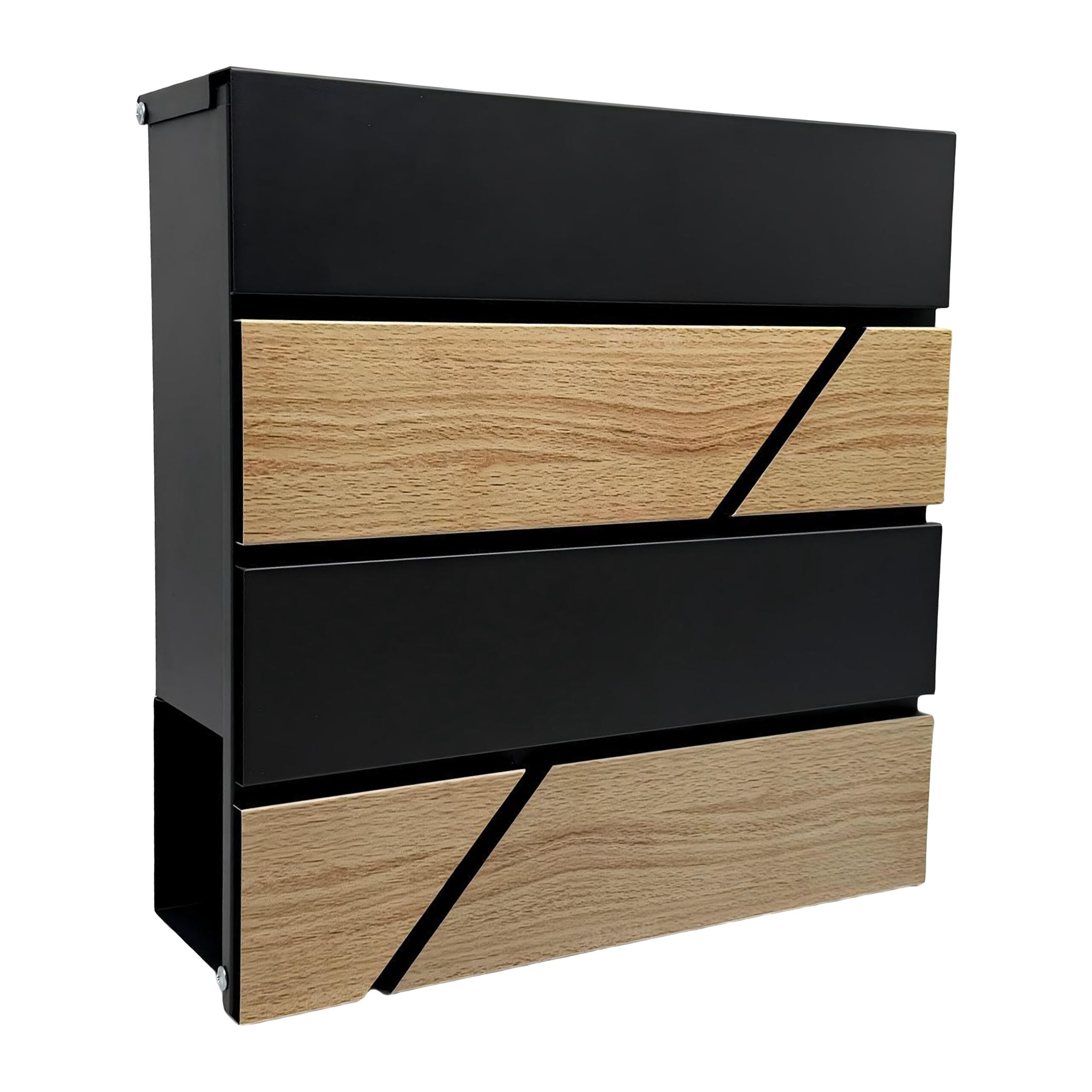 Buzón Relaxdays, Efecto Madera, con Compartimento para revistas, HBT: 37 x 37 x 11 cm, 4 Llaves, Hierro, Negro/Natural