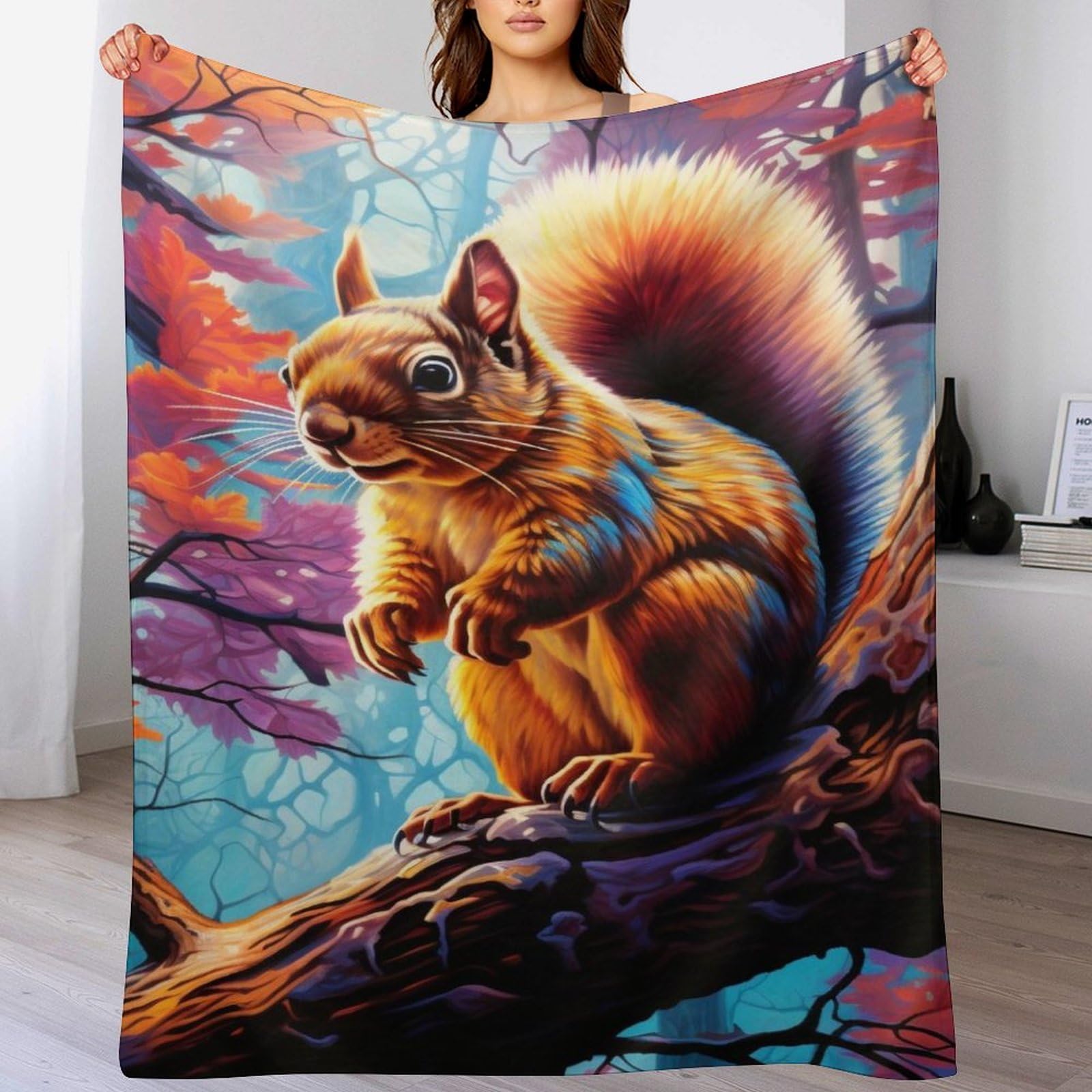Plaid écureuil en flanelle 140x180cm idée cadeau original