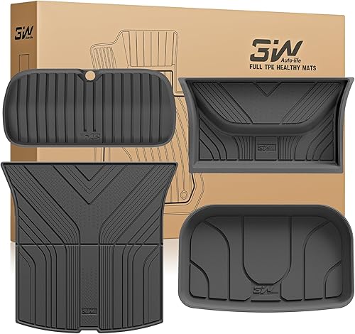 Miniatura 85 de 3W – Tapetes compatibles con Tesla Model Y 2020-2024 y 2025 (no para Juniper), tapetes TPE para todo tipo de clima y revestimiento para maletero