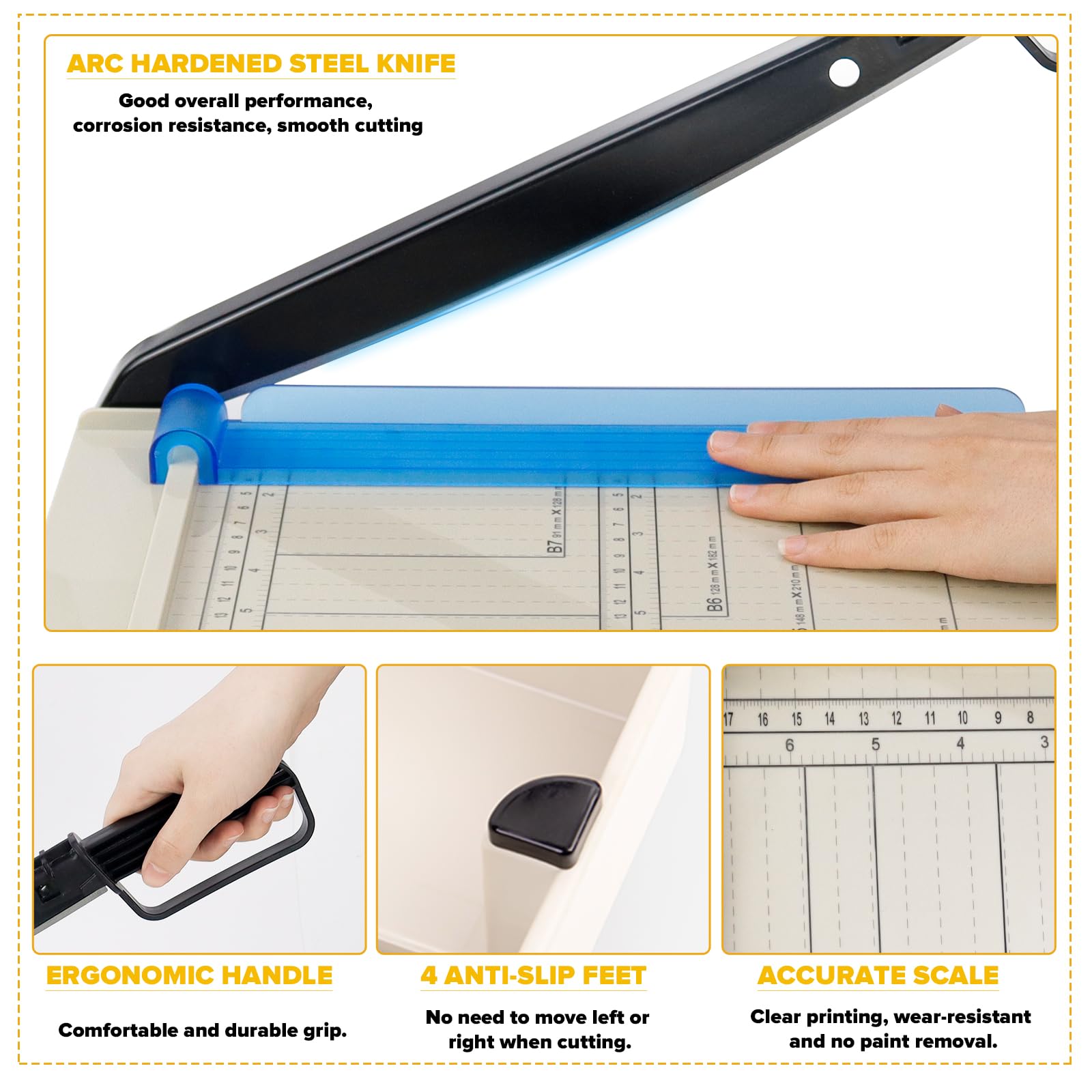 Papierschneidemaschine (A4/B5/A5/B6/B7, mit 5 Ordnern), Papierschneider A4, Hebelschneider, Paper Cutter, fur Dünne Bleche, Leder, Fotos