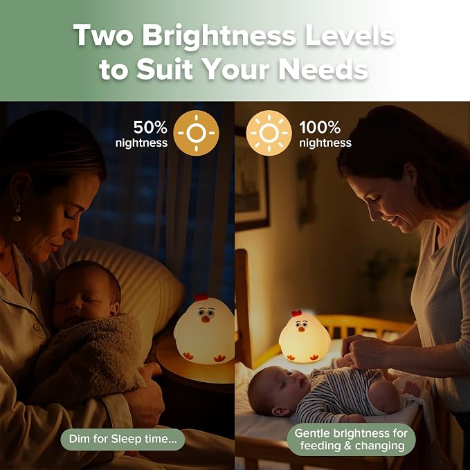 haakaa Baby Night Light | USB Rechargeable LED Funny Animal Cute Chicken Squishy Lamp for Kids,2-Level Dimmable Silicone Nursery Nightlight with 15/30 Min Timer for Breastfeeding miniatura 3