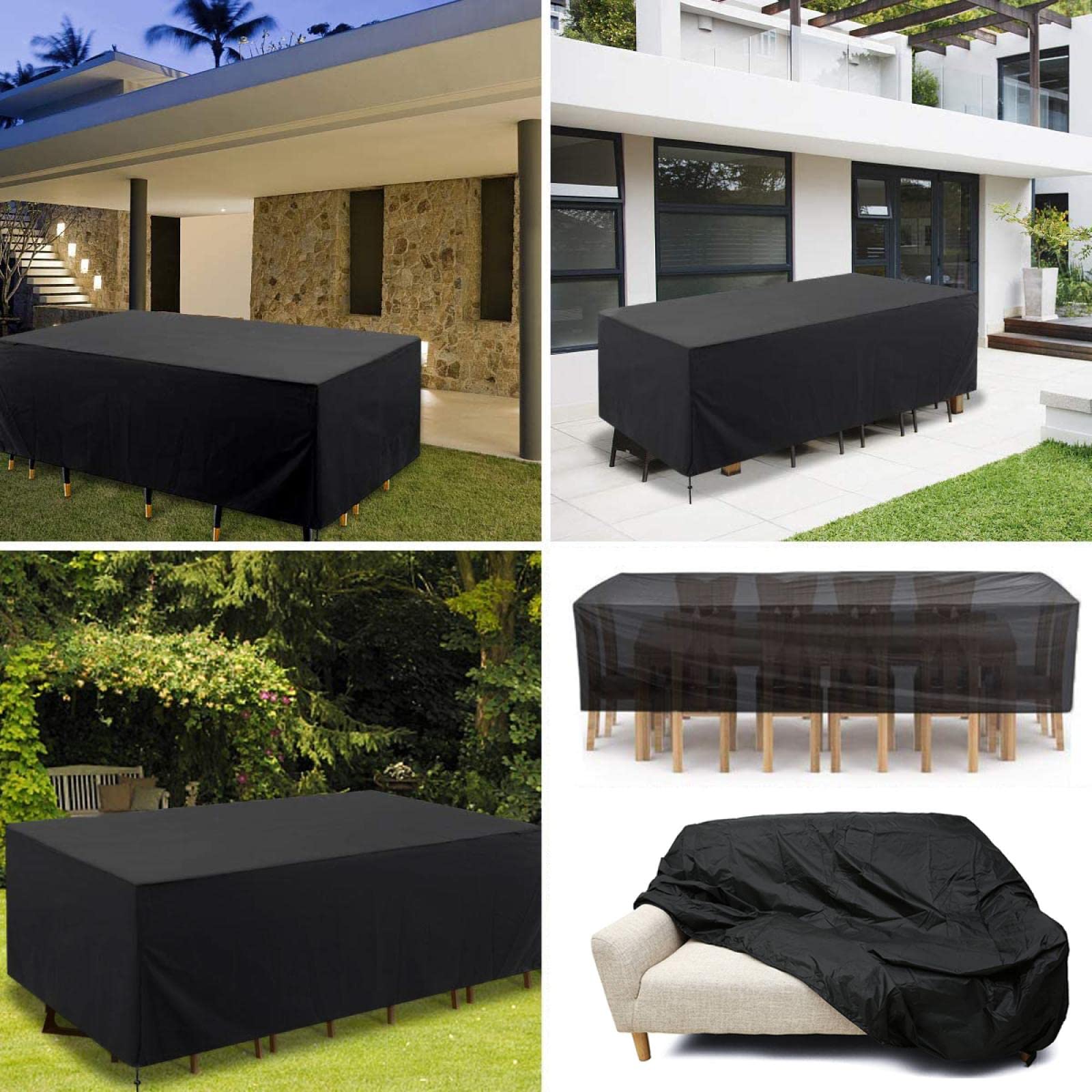 Housse Salon De Jardin 160x100x105cm ImperméAble Anti-Uv Tissu Oxford 420D Housse De Protection DifféRentes Tailles Housse De Table Jardin Rectangulaire Avec Corde Et Boucle Verrouillage - Noir