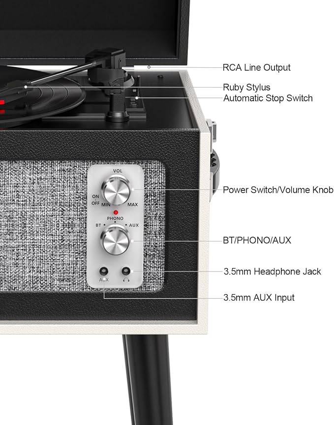 Tocadiscos Retro Negro con Bluetooth y USB de 78 RPM miniatura 8