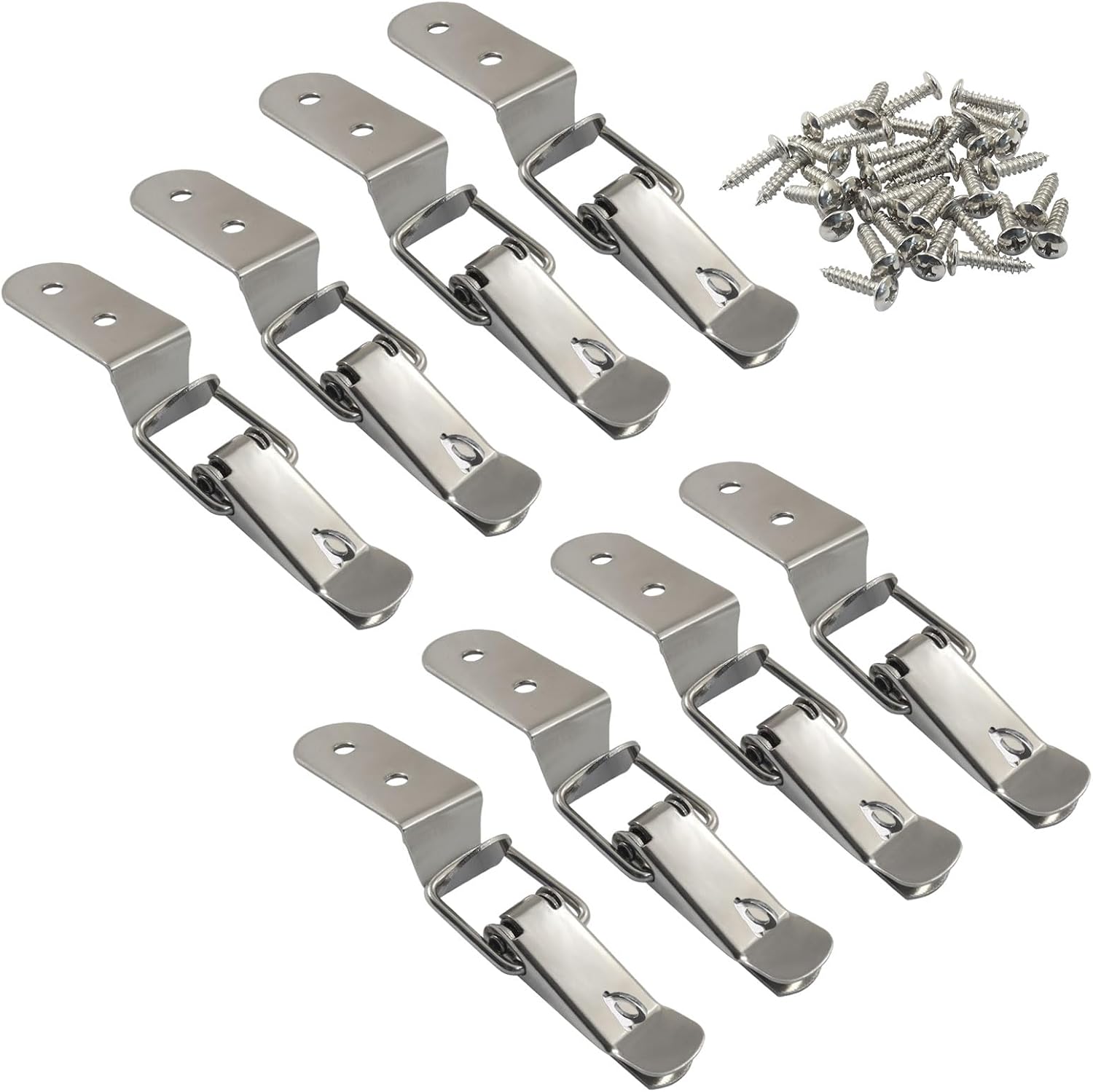 8PCS 90-Degree Tool Box Latches, Stainless Steel Cabinet Locks & Trunk Hasps, Complete with Clasp Buckle & Screws for Trailer, Locker, Case Box