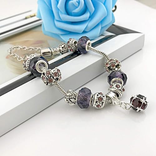 Miniatura 6 de XOYOYZU Pulsera con dijes para mujeres, cuentas de cristal de Murano, dijes de flores, pulseras de amatista