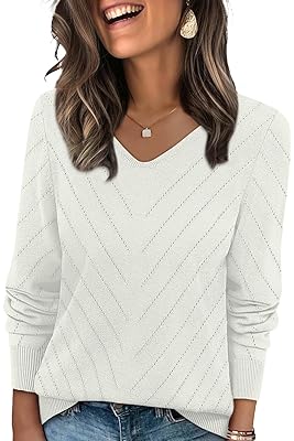 WIHOLL Sweaters for Women V Neck Long Sleeve Tops Fashion Lightweight Pullover Clothes Fall Outfits 2025