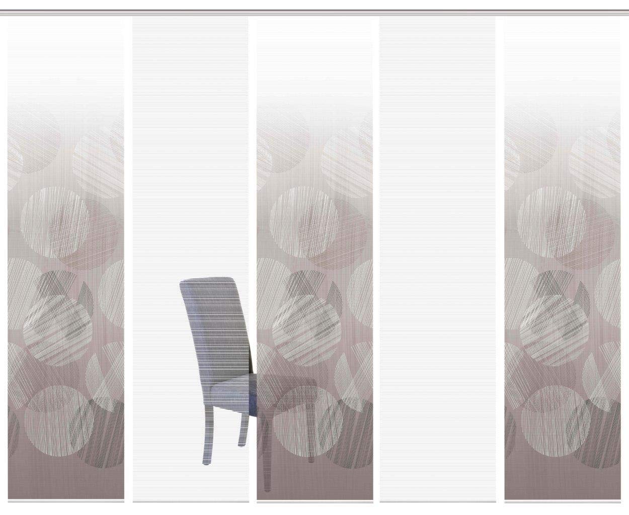 HOME WOHNIDEEN 95168 | 5er-Set Schiebegardine 'Circo', Digitaldruck auf Bambus-Optik, mit abstraktem Motiv, 260x60cm, Farbe: Grau und Taupe, Farbe:Taupe