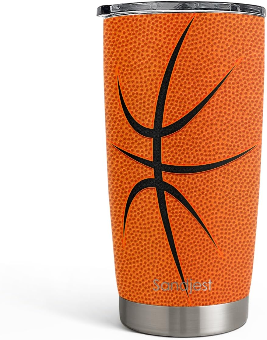 Basketball Tumbler 20oz Stainless Steel Insulated, Travel Coffee Cup, Sport Tumblers Gifts for Basketball Lovers, Men Women, Coach, Birthday, Christmas