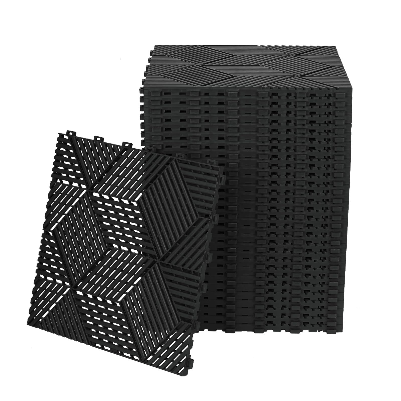 jxgzyy 30 Stück Garagenboden Fliesen, 40x40 cm Klicksystem Ineinandergreifende Garagenboden, 10,000 kg Belastbarkeit Garagen Drainagematte für Garagen, Keller, Schwimmbäder, Schwarz