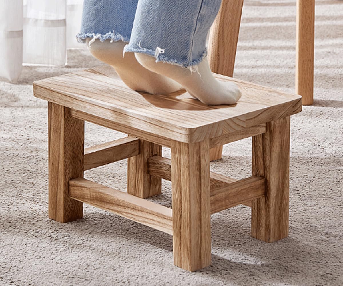 Solid Wood Step Stool with Non-Slip Rubber feet, Low Stool for Changing Shoes in Bedroom, Kitchen and Living Room, Sturdy and Durable, no Assembly Required (Solid Wood)