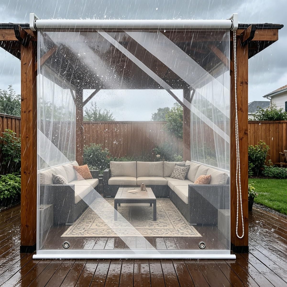 Tenda a Rullo Trasparente in PVC per Esterni Pergolati Balconi Bagni Patii Tenda Avvolgibile Trasparente, Impermeabile e Antipolvere Disponibile 220 50 180 80 90 95 110 130 65 cm(W80cm x H200cm)