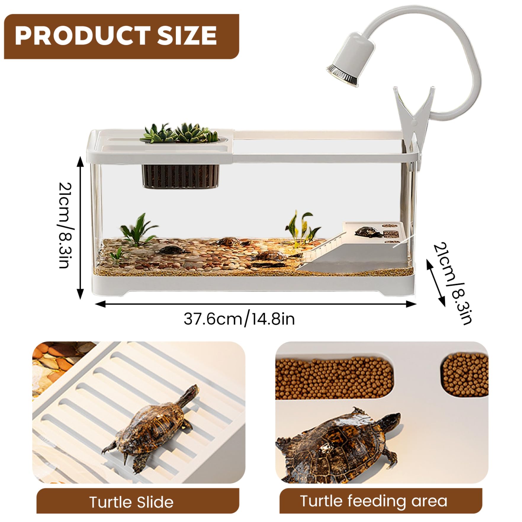Aquarium-Set für Schildkrötenbecken, 15 x 8 x 8 cm, durchsichtiger Kunststoff, mit Kletterlicht