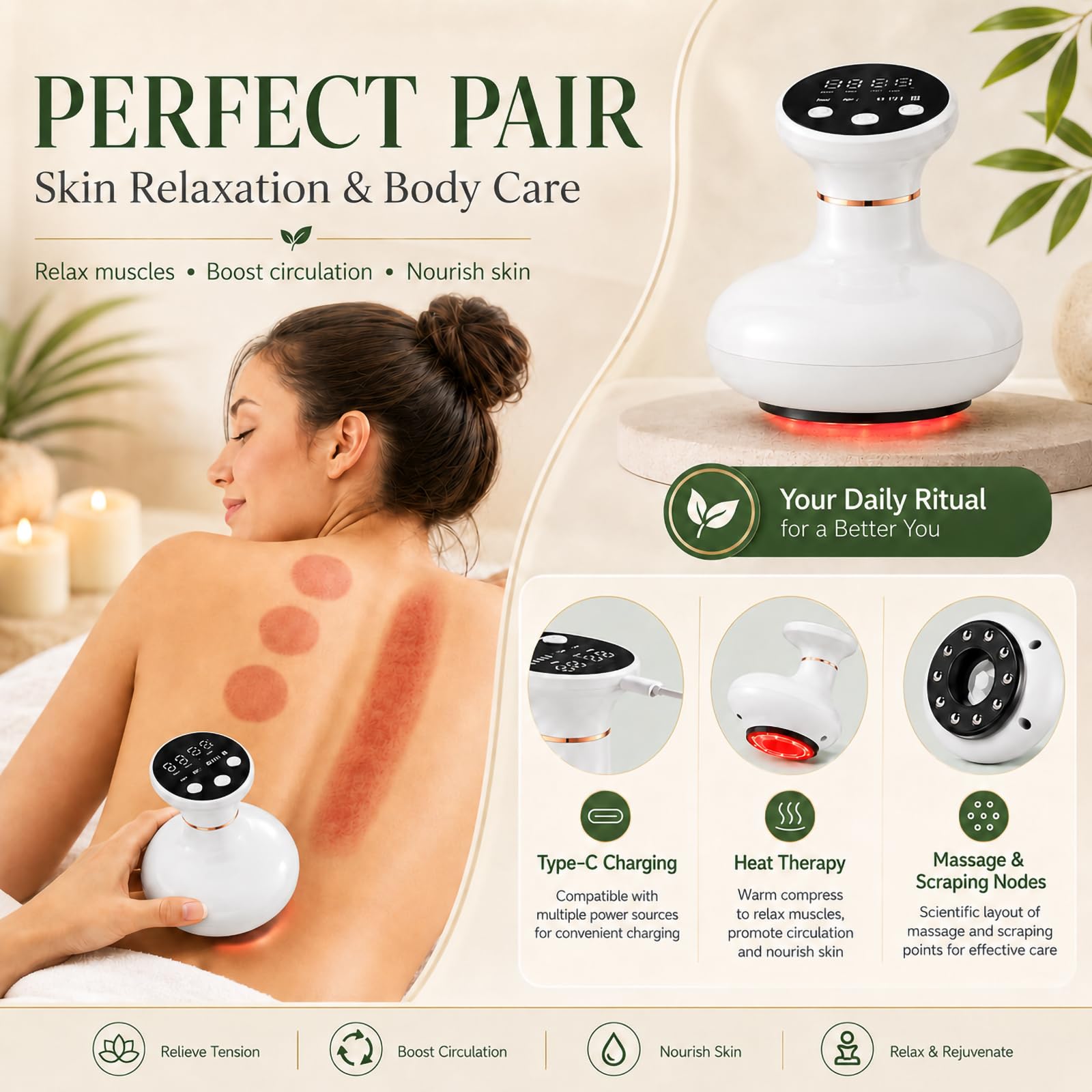 Massager 4-in-1 Massagegerät gegen Cellulite mit Wärmetherapie,Schröpfgerät Elektrisch,9 Stufen,Vakuum & Gua Sha Elektrisch,Anti-Cellulite & Straffung,für Taille Bauch Arme Beine