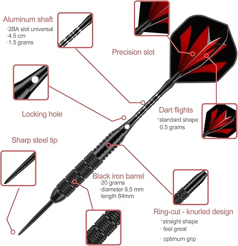 Miniatura 2 de sanfeng Juego de 12 dardos de punta de metal para diana de 6 x 0.78 oz, 6 x 0.85 oz, dardos de punta de acero con ejes de aluminio negro y azul, 30