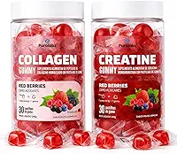 KIT Colágeno e Creatina Gummy PuroLabz | 2 Unidades com 30 Gomas em Cada | Embaladas Individualmente | Sabor Frutas Vermelhas |Mundo Guilhas