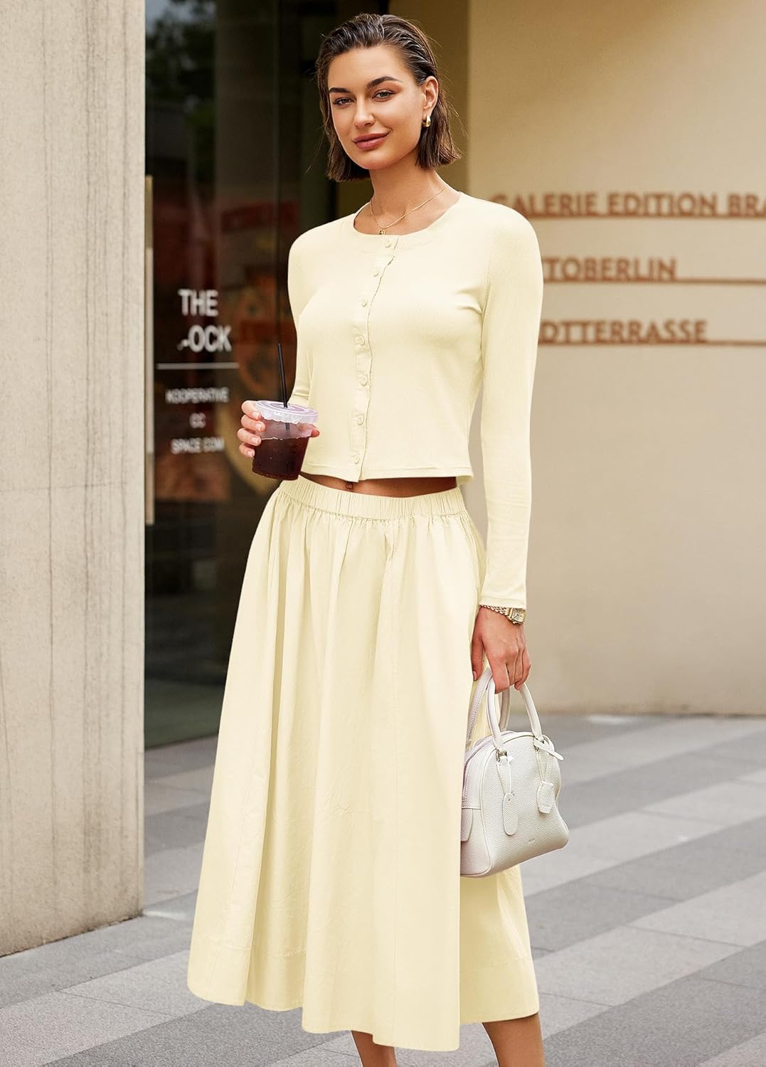 Panadila Womens 2 Piece Lounge Sets Matching Vacation Outfits Ribbed Button Down Cardigan and Elastic Waist Skirt Sets - Image 4