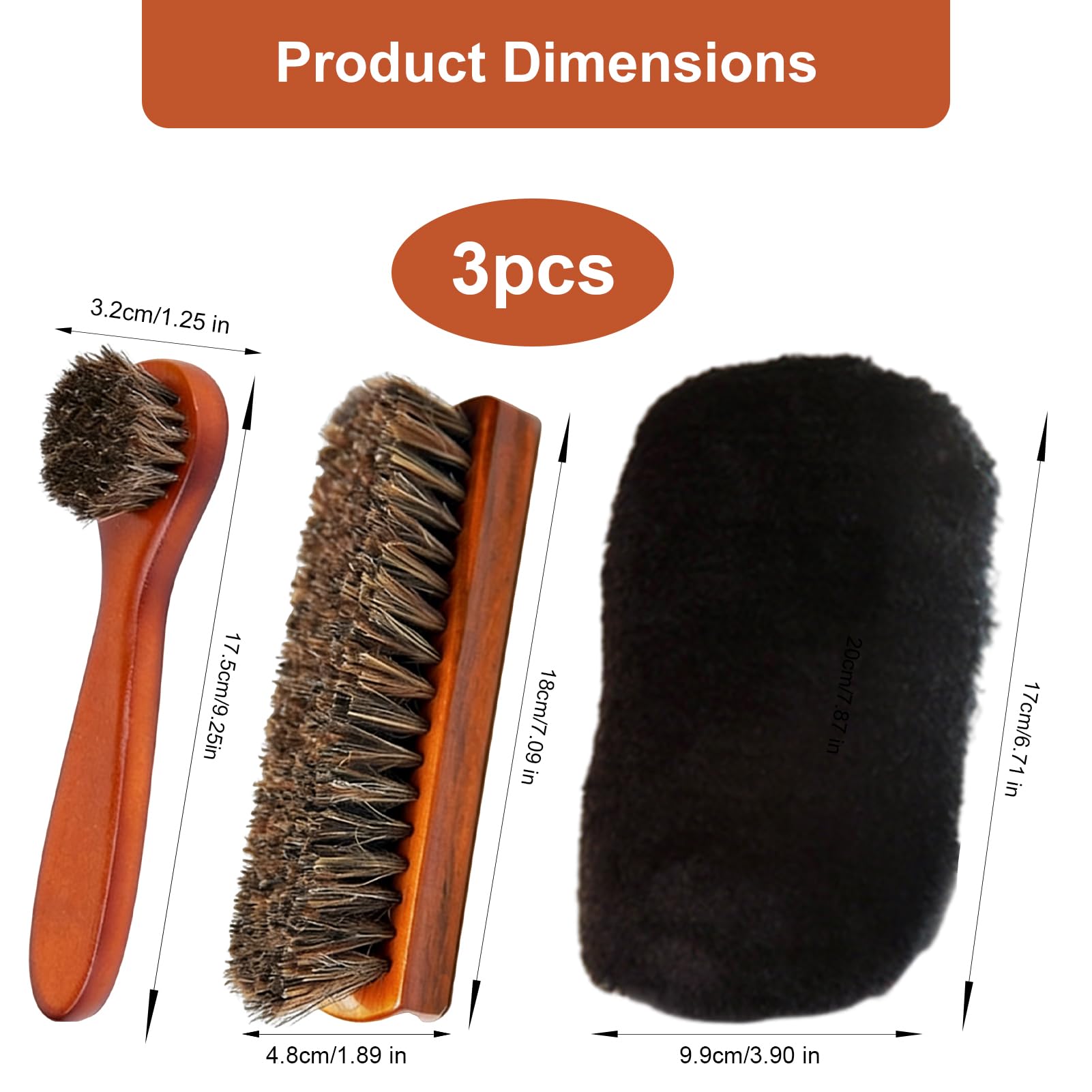 Kit Cuidado del Cuero 3 Piezas - Cepillos de Crin de Caballo Natural y Guante de Pulido - Set de Limpieza y Brillo para Zapatos, Botas, Bolsos y Asientos de Coche