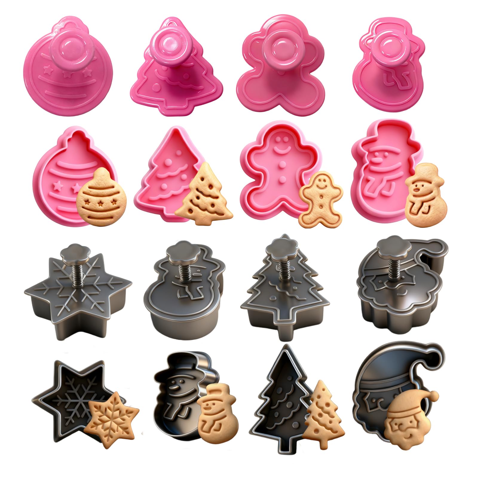 Weihnachtsausstecher Set, 8 Stück Keksausstecher Weihnachten, 3D Ausstechformen, Plätzchen Ausstecher mit Stempel, Cookie Cutter für Kinder, Keksstempel für Tortendeko (Weihnachten 3D)