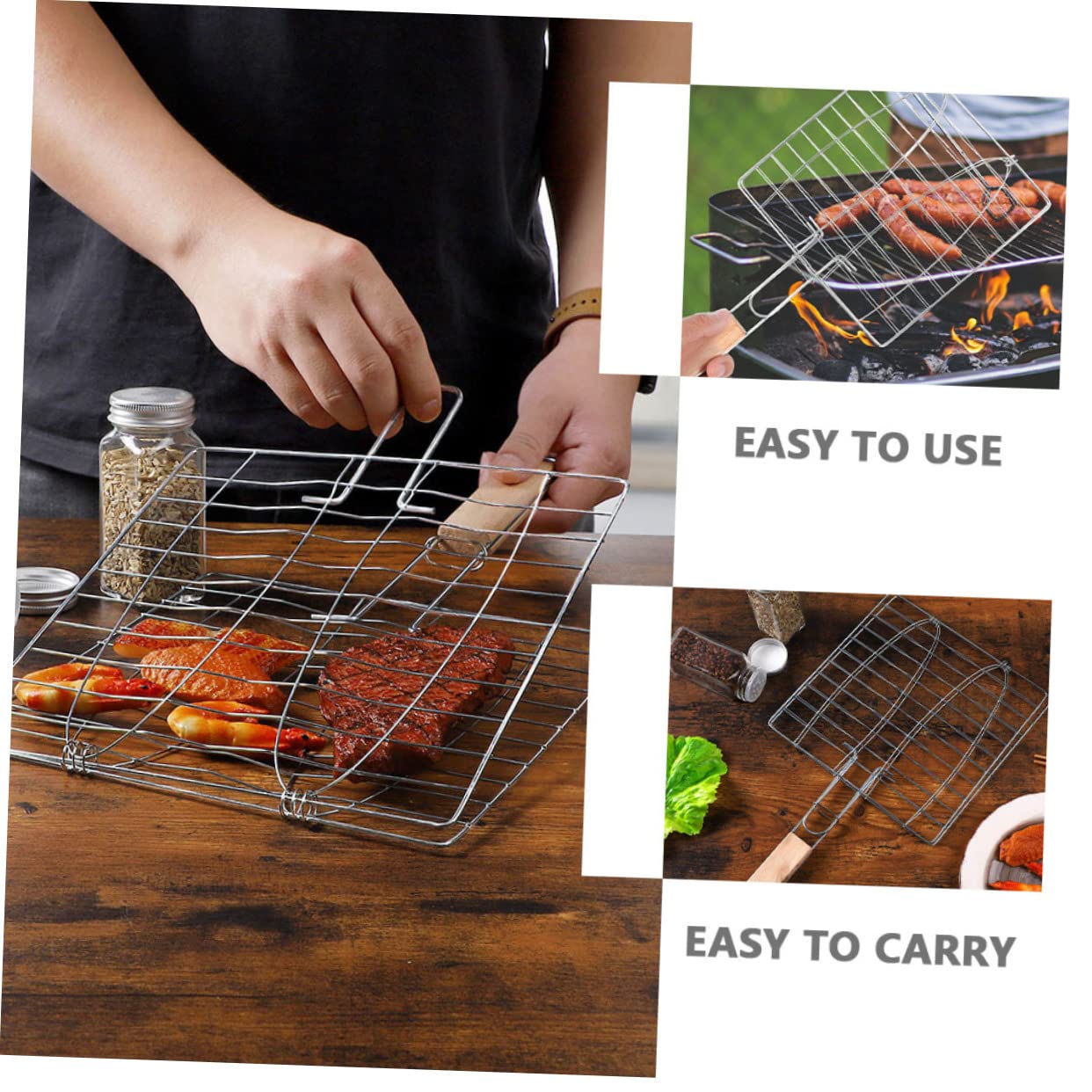 Toddmomy 2pezzi Cestini Per Grigliate in Inossidabile Retine Per Barbecue Da Utensili Per Grigliare Con Manico Ergonomico Per Proteggere La Mano Per Barbecue All e Cottura Di Bistecche e