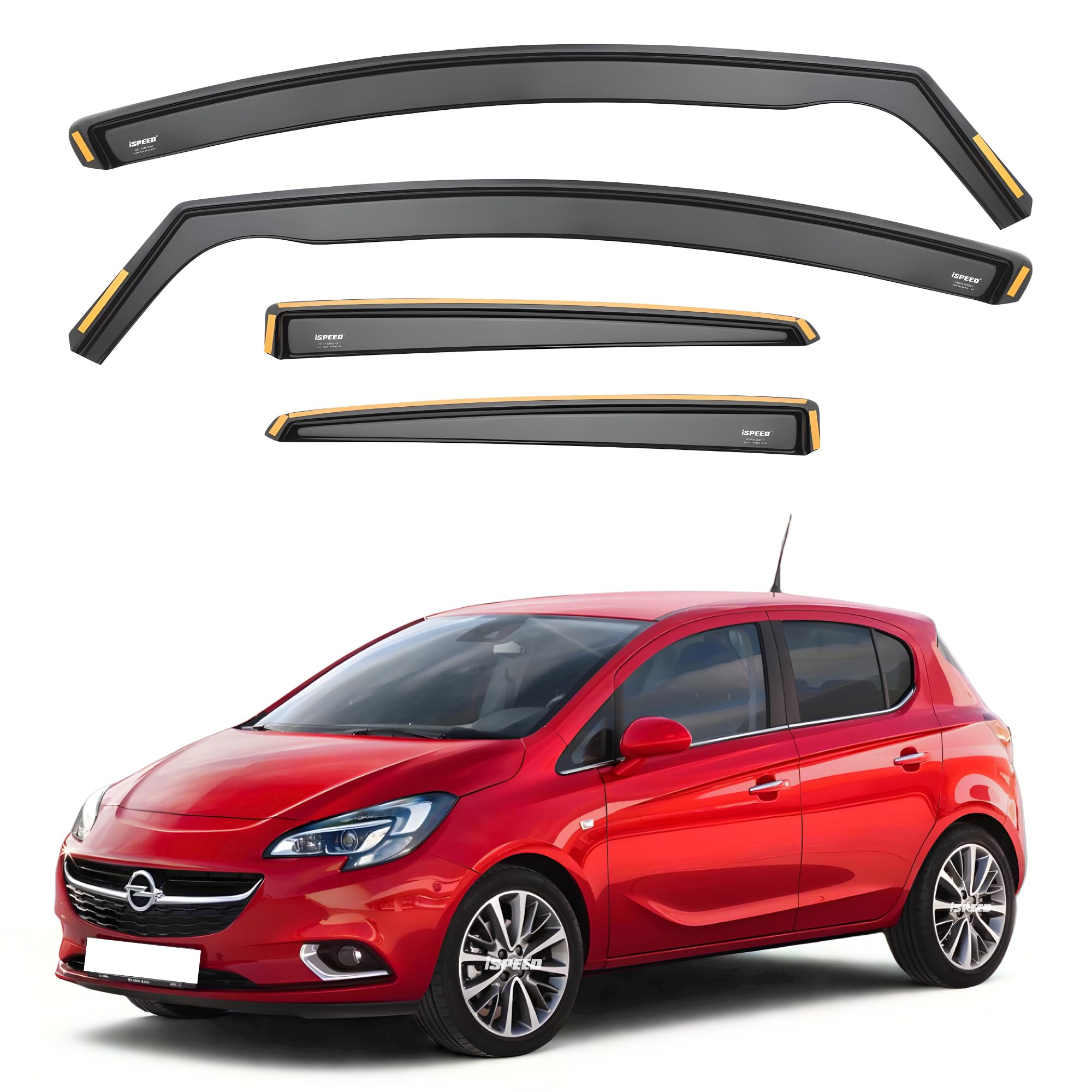 iSpeed Wind Deflectors For Vauxhall Corsa D & E 2006-2019 5 Door Hatchback 4pc set - Keep Your Car Ventilated in Rain - Reduce Wind Turbulence - Tinted In-Channel Type