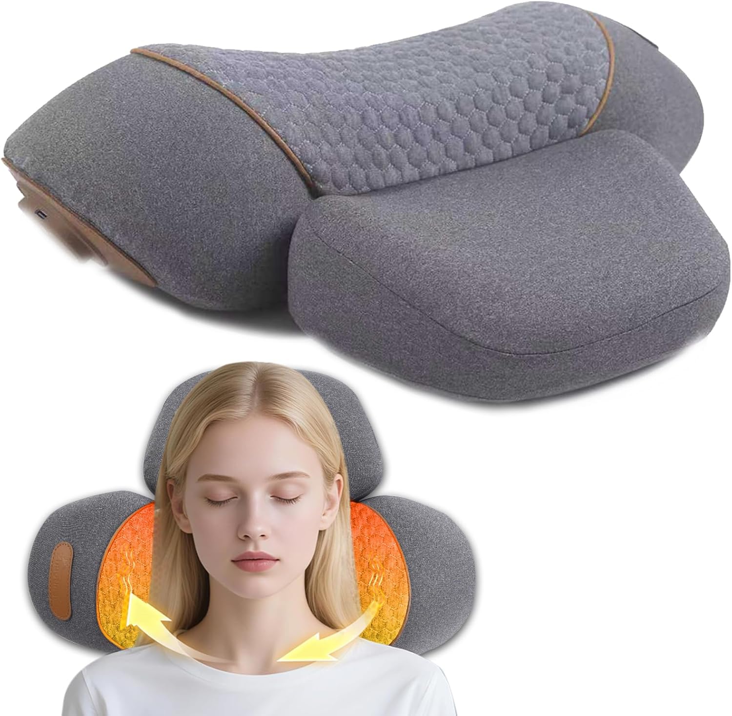 3-in-1 Neck Massager Pillow with Heat & Vibration Deep Tissue Cervical Traction for Shoulder Pain Relief, Memory Foam Massaging Pillow with Extra-Long 119-Inch Cord (Gray)
