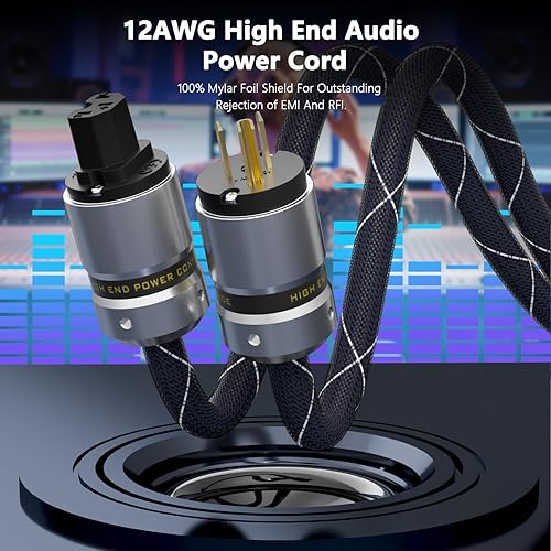 Miniatura 3 de Monosaudio Cable de alimentación de audio de cobre puro de 125 V, 15 A, cable de alimentación HiFi chapado en oro, conectores trenzados, línea de