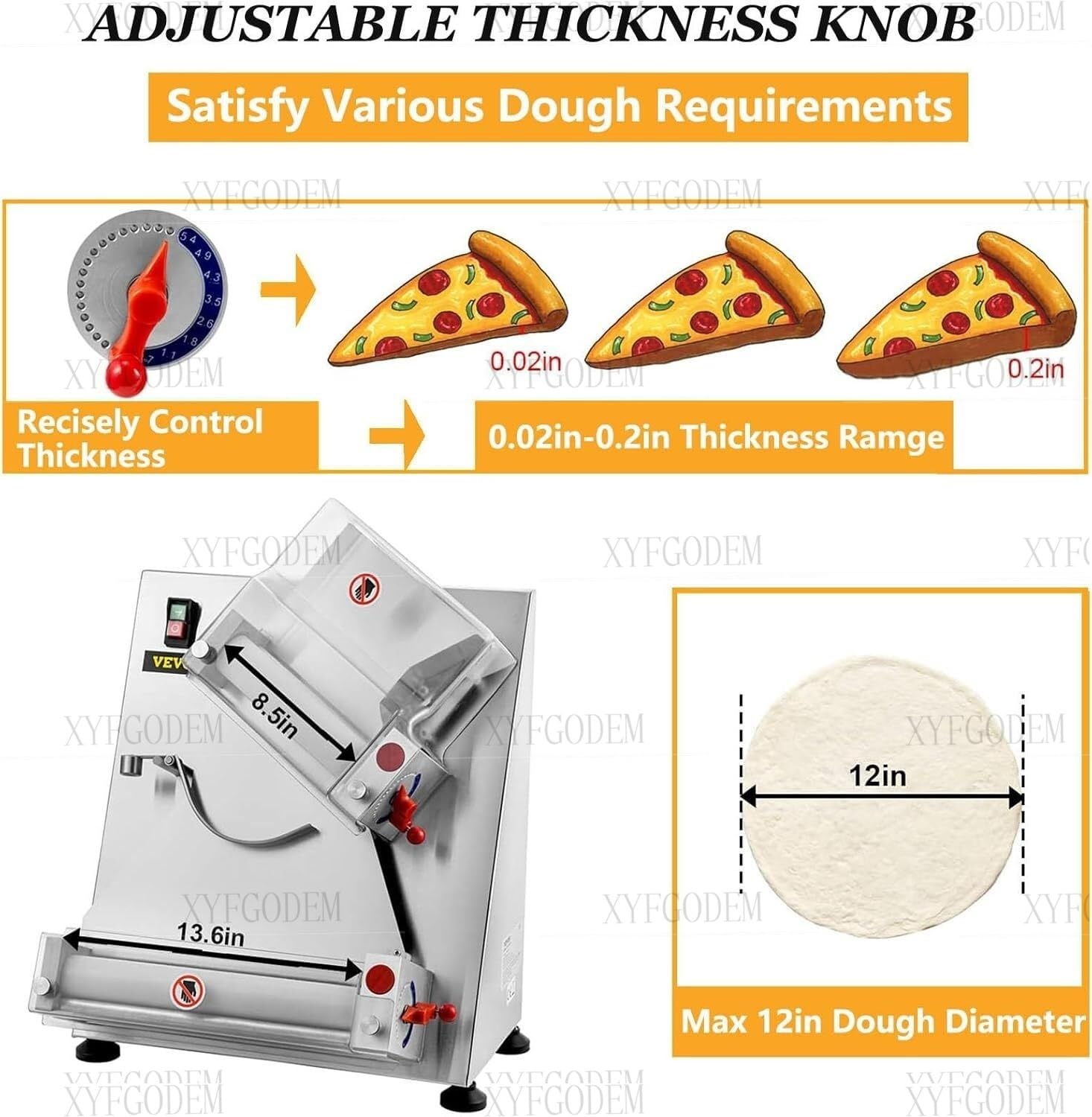 Automatische Pizzateigmaschine, Edelstahl, 370 W, verstellbare Dicke, ideal für Nudeln, Brot und Nudeln, 30 cm