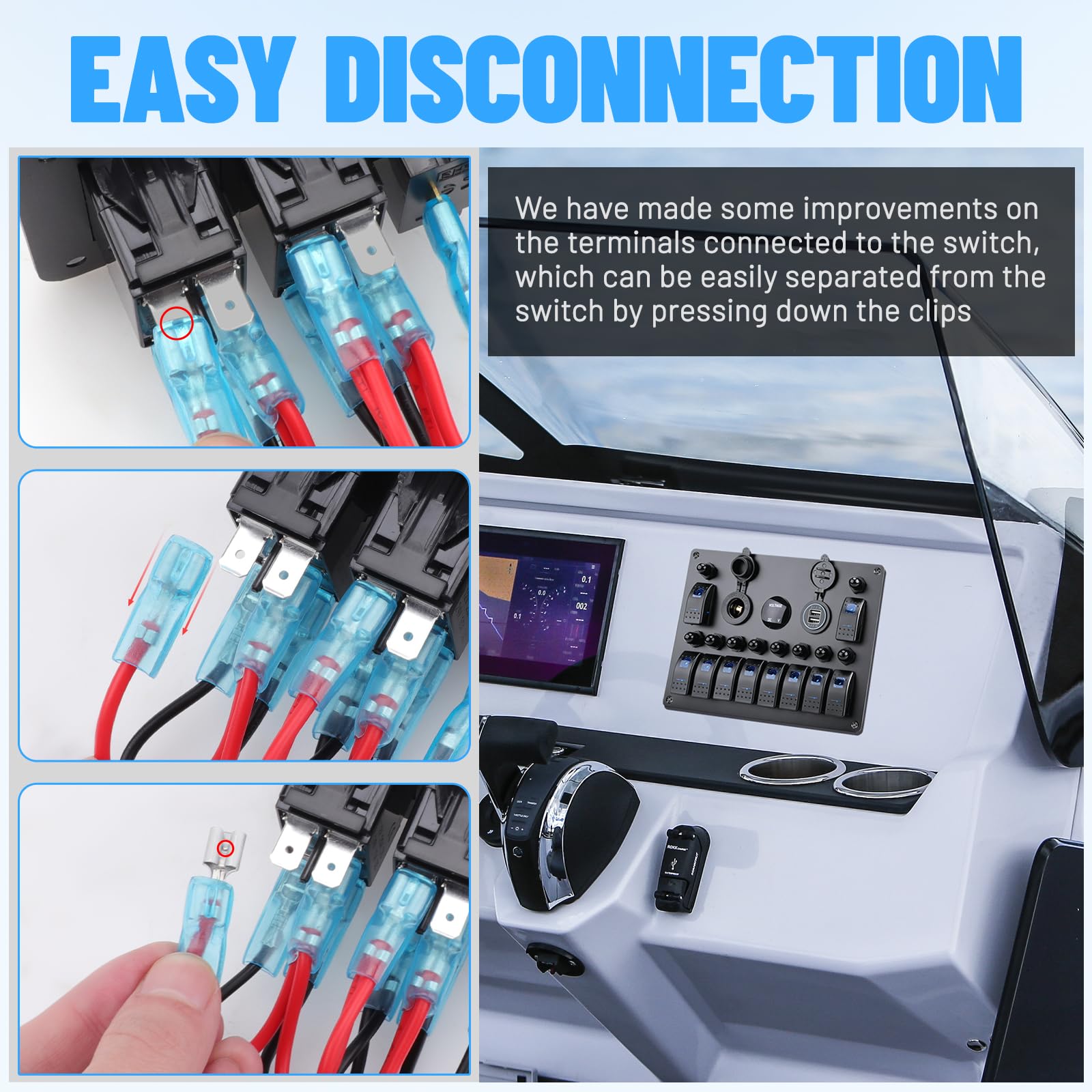 Geloo Pannello Interruttori a Bilanciere 12V 24V 10 Gang Interruttore a Levetta Impermeabile con Interruttore Automatico, Voltmetro, Presa Accendisigari per Auto, Doppio Caricatore USB