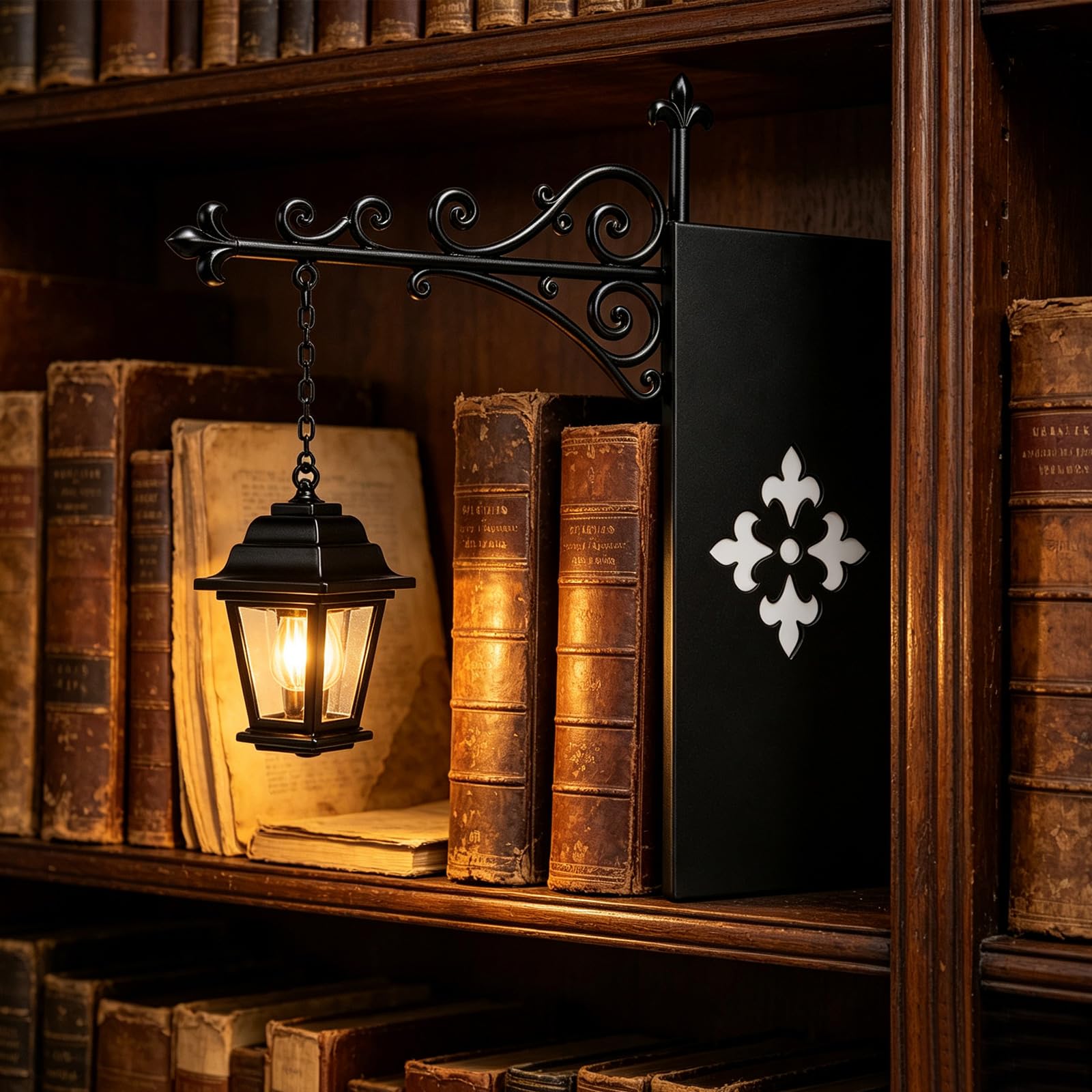 Library Lantern Bookshelf Lamp, Vintage Lantern-Decorative Book Light