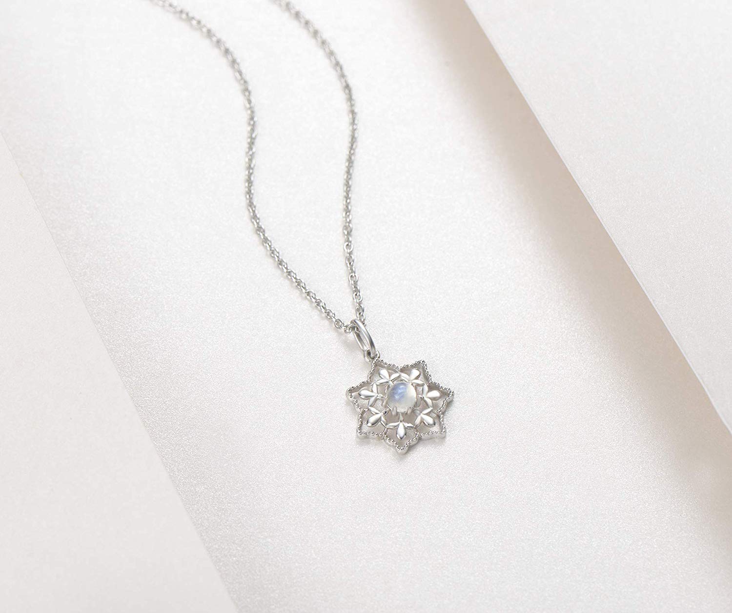 FANCIME Naturale Pietra di Luna Ciondolo Collana Arcobaleno Moonstone Pendente per Donna Ragazze in Argento 925 Gioielli - Catena Lunghezza: 40 + 5 cm