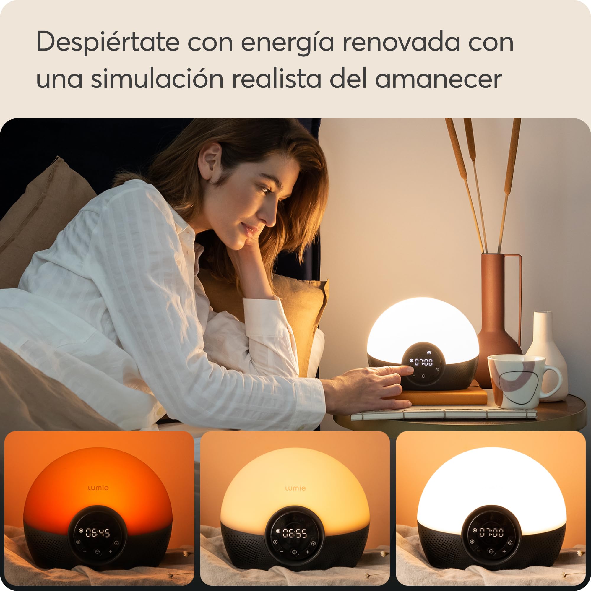 Lumie Bodyclock Glow 150 - Despertador con Luz, Simulación de Amanecer y Atardecer Graduales, Luz Regulable, 9 Sonidos
